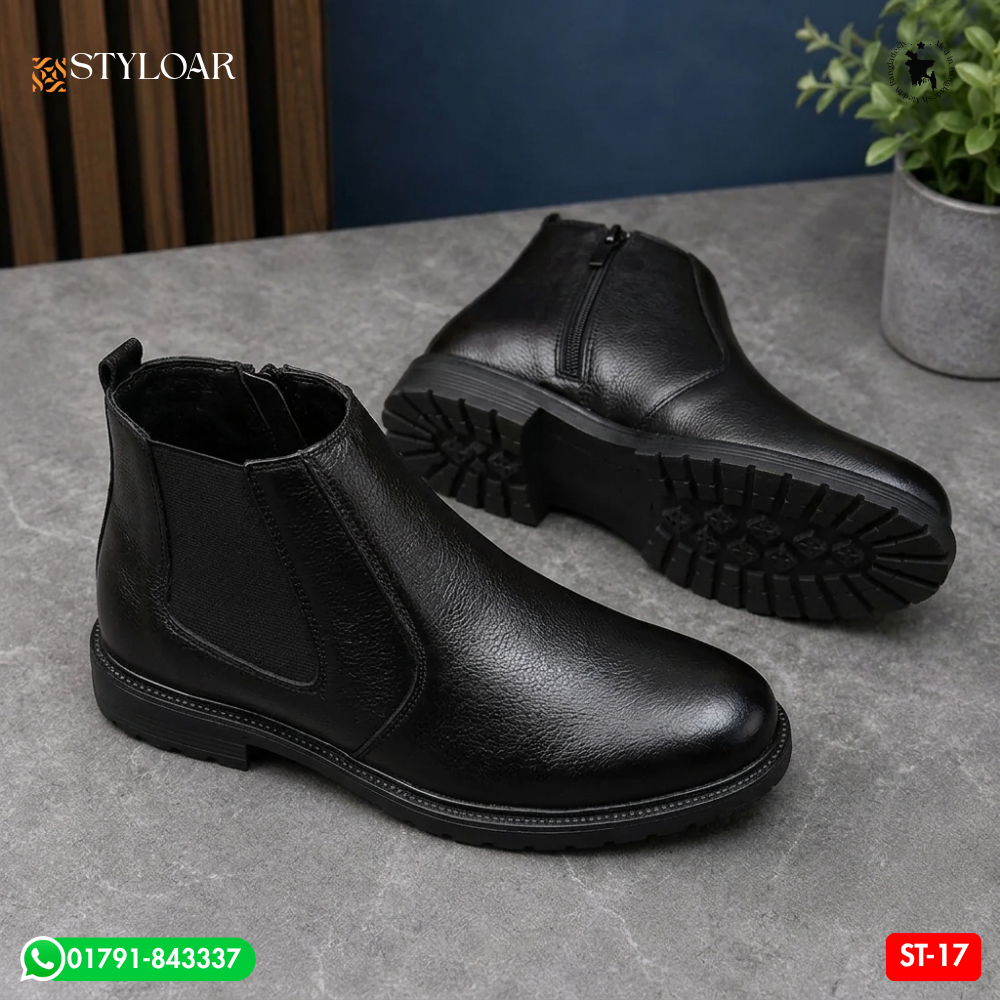 100% Original Leather Premium Quality Ankle Black Boot for Men ‍ST-17