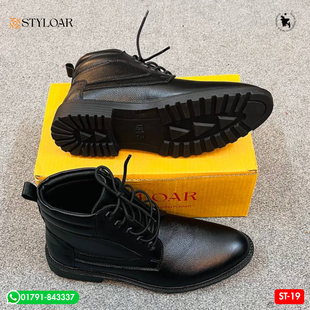 100% Original Leather Premium Quality Ankle Black Boot for Men ST-19